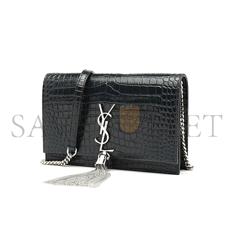 YSL KATE MONOGRAM TASSEL CHAIN WALLET IN CALFSKIN CROCODILE EMBOSSED 452159DND1N1000 (19*12.5*4cm)